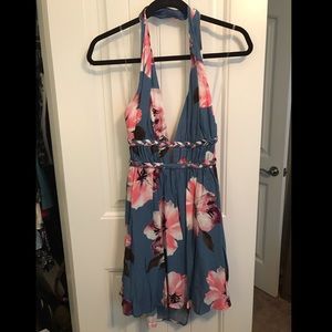 Floral, low-cut, backless dress